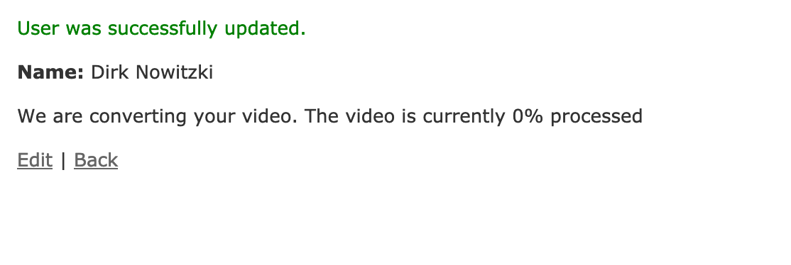 A screenshot of plain text displaying 0% progress converting the video