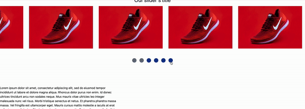 A screen recording of a user clicking on a circle below an image gallery of red shoes and the browser not scrolling up, only left
