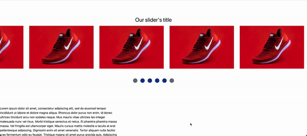 A screen recording of a user clicking on a circle below an image gallery of red shoes and the browser window scrolling up and left rapidly
